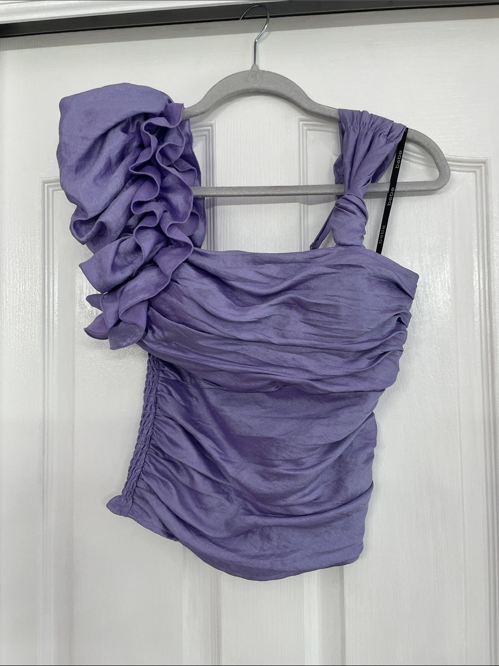 bebe Lavender One-Shoulder Ruffle Camisole Top